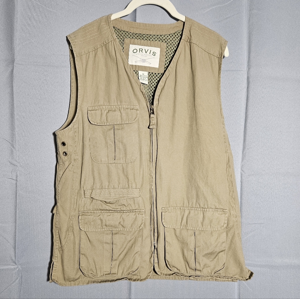 Orvis Men's Fisherman Hunting Vest Multi Pocket Khaki Cotton Mesh Lined Size M